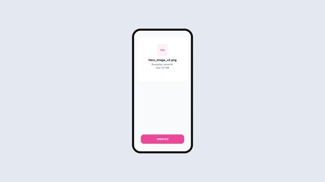Cloud Sync Mobile Notification UI for Shared PNG Image File titled Hero Image v2 on Smartphone Screen