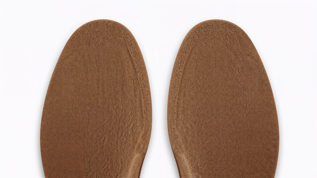 Orthopedic insoles on white background, foot support insert for comfort and posture