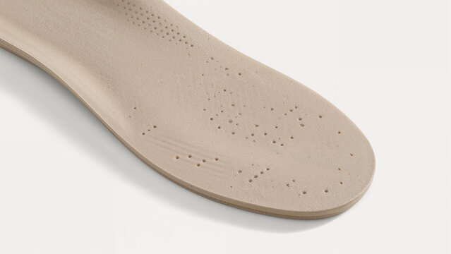 Orthopedic insoles on white background, foot support insert for comfort and posture