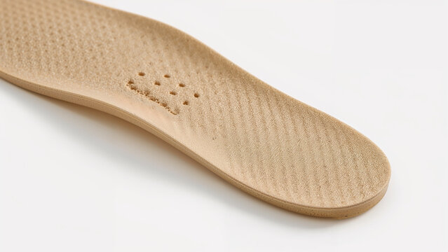 Orthopedic insoles on white background, foot support insert for comfort and posture