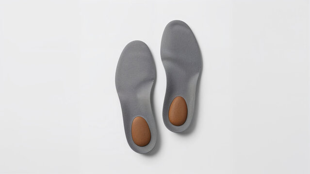 Orthopedic insoles on white background, foot support insert for comfort and posture