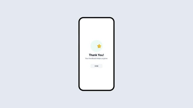 Meal Quality Feedback Survey with Five Star Selection and Thank You Message Animation