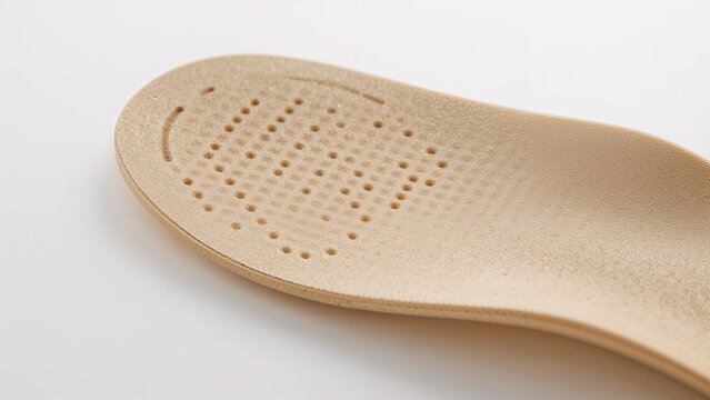 Orthopedic insoles on white background, foot support insert for comfort and posture