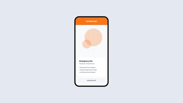 Extreme Heat Alert Notification. Smartphone Mobile App UI. Emergency Warning Interface. Weather Safety Alert. Orange Banner Theme. Lock Screen Banner