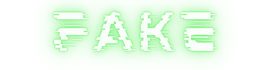 Obraz premium Green Fake Neon Text Effect Isolated on Transparent Background, Glitch Style Warning Label PNG