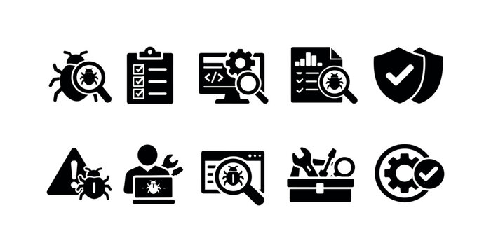 Software debugging and security icons collection for IT and development
