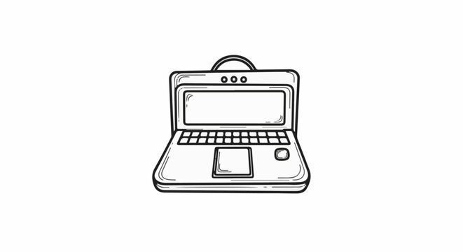 Sketch of an open laptop computer with a handle at the top