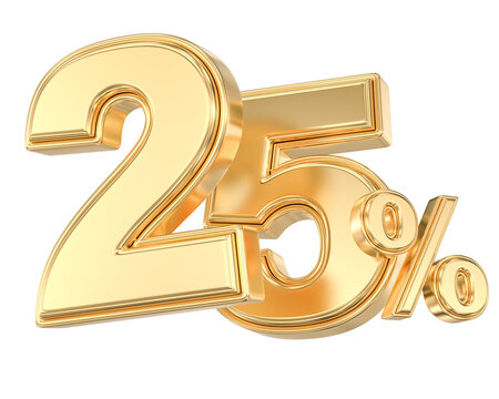Golden 3D 25 percent sign