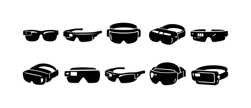 Collection of futuristic augmented reality and virtual reality headset icons