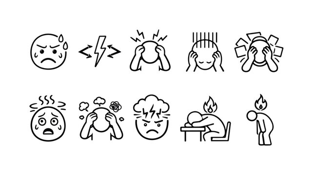 Collection of icons depicting various states of emotional distress and mental overload