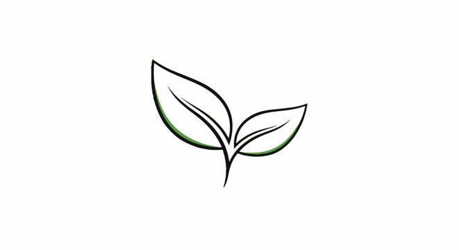 Simple line art of two connected green-edged leaves on a white background