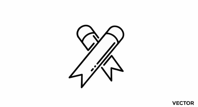Simple line art of two crossing ribbons with split ends on a white background