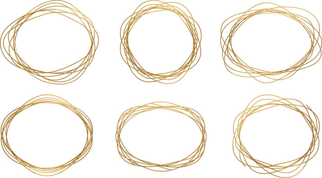 Six gold and silver twisted metal bangles on white background
