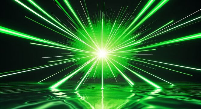Bright green color energy explosion with dynamic outward streaks, cinematic glow effect