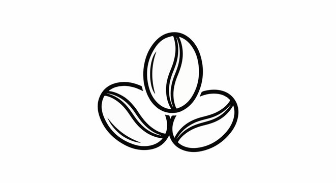 Simple black and white illustration of three coffee beans