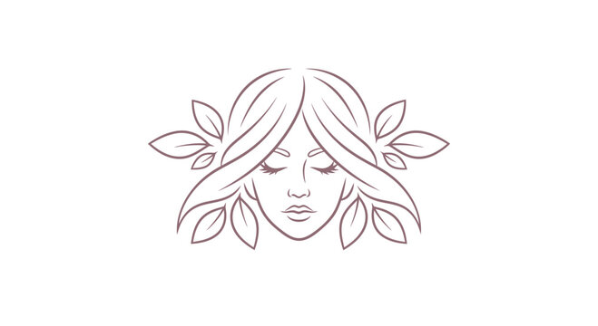 A serene woman's face is illustrated with leaves in her hair outdoors