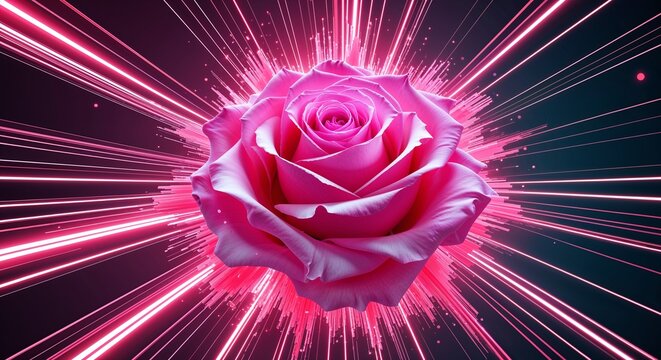 High intensity rose color energy burst with dynamic glowing lines