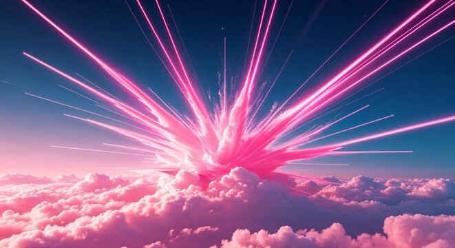 High intensity sky pink color energy burst with dynamic glowing lines
