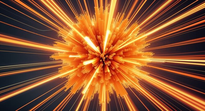 Luminous amber color explosion radiating outward with flowing light trails