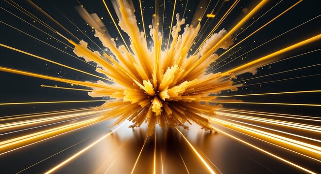 Luminous mustard color explosion radiating outward with flowing light trails