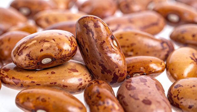 Macro shot of pinto beans with detailed brown speckles and textures