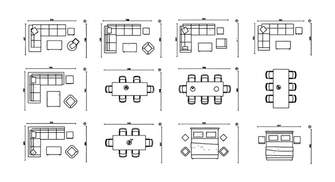 architectural furniture autocad drawing with floor plans and interior design elements