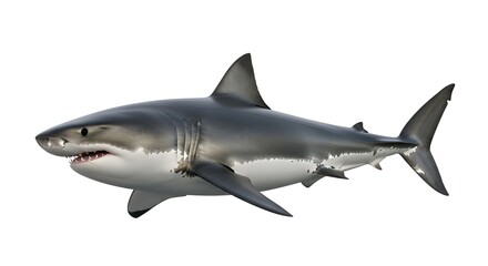 Fototapeta premium Great White Shark: A powerful, sleek Great White Shark glides through the water, a symbol of marine dominance, and an apex predator of the ocean depths.