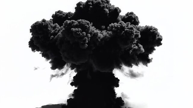 A massive explosion occurs with smoke rising rapidly outdoors