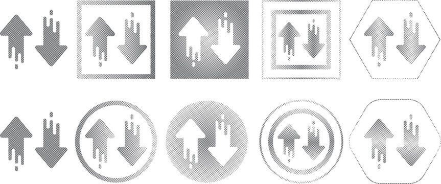 Hand drawn arrow and oval sketches with textured fillings