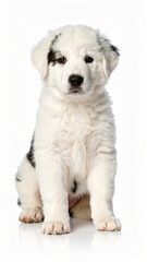 Obraz premium Happy puppy close view isolated on white background, cheerful young dog, cute pet portrait