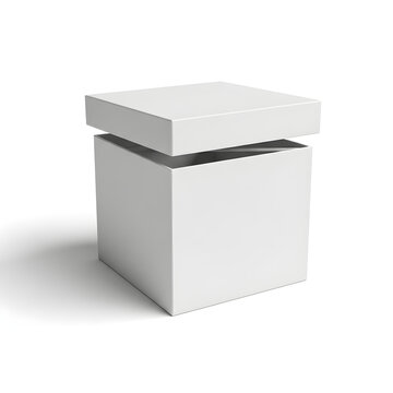 A modern white box with a lid and a sleek silver handle on the front.