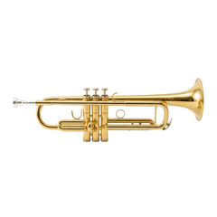 Obraz premium Professional Gold Trumpet Instrument with Three Valves and Bell