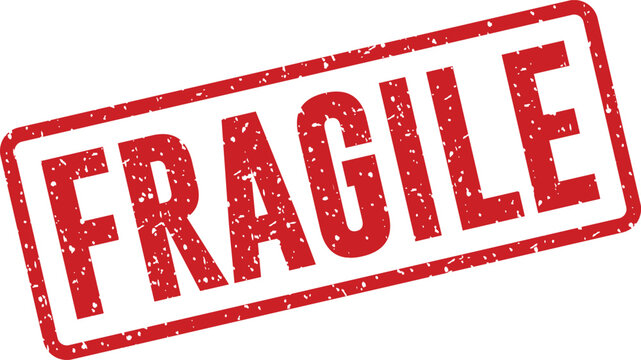 Red 'fragile' stamp warning of delicate contents and careful handling needed