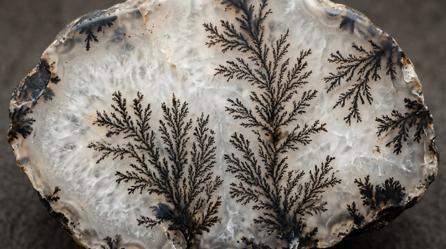 Dendritic Agate with Fern-Like Manganese Inclusions in Chalcedony