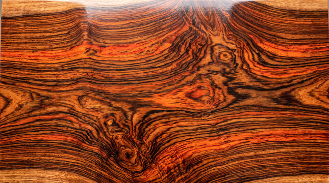 Polished Cocobolo Hardwood with Vivid Orange-Red and Black Grain