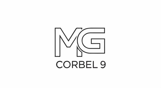Stylized letters MG with text CORBEL 9 below