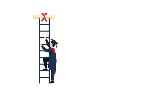 Businessman on ladder reaching target, goal achievement concept, flat design, office worker illustration