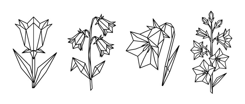 bluebell , Geometric Origami line art vector set
