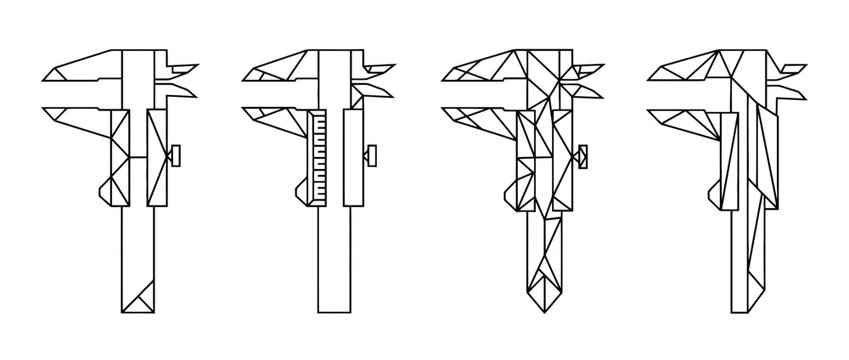 caliper , Geometric Origami line art vector set