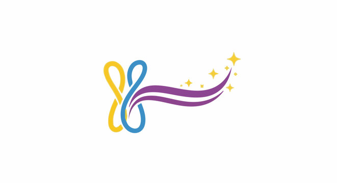 Stylized infinity symbol with flowing ribbons and stars