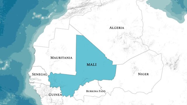 Mali Country Map Highlight Showing Geographic Location in West Africa Region