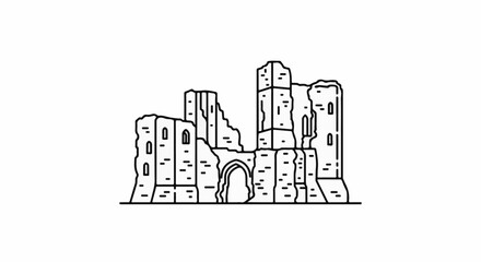 Naklejka premium Stylized line art of ancient castle ruins with an arched entrance