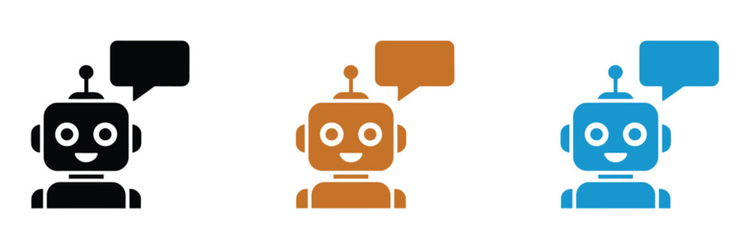 AI chatbot icon featuring robot with speech bubble symbolizing virtual smart assistant for web mobile technology customer support and artificial intelligence interface design