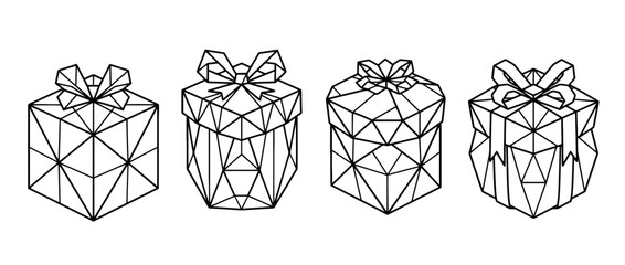 Naklejka premium gift box , Geometric Origami line art vector set