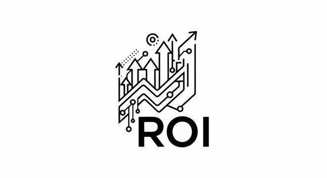 Stylized circuit board with upward arrows and the acronym ROI