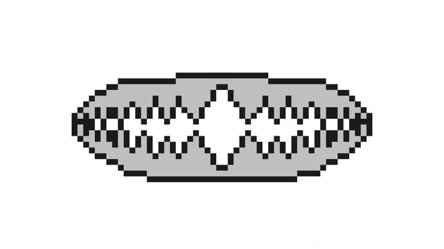 Pixel style sharp teeth bite animation with opening and closing motion. Aggressive mouth action for monster characters, game visuals and horror themed design on white background.