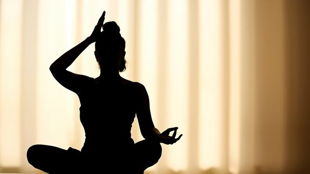  A person in a meditation pose, silhouetted against a soft, abstract gradient background. 