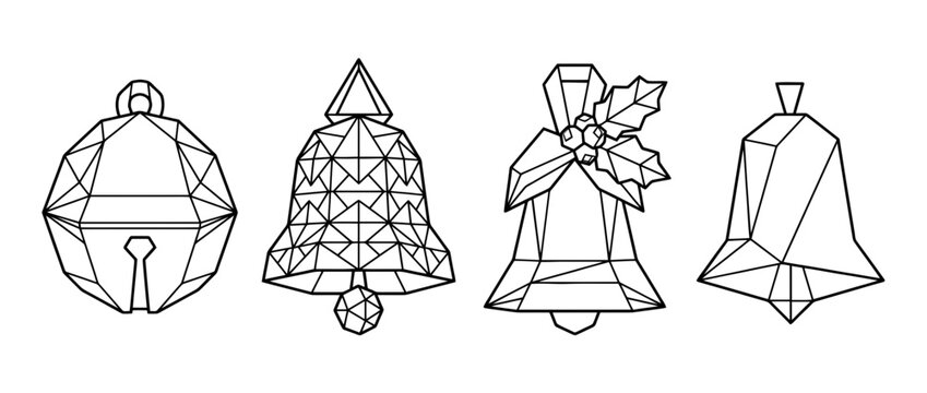 jingle bell , Geometric Origami line art vector set