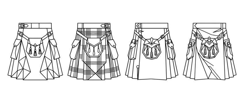 kilt , Geometric Origami line art vector set