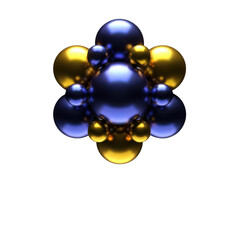 Fototapeta premium 3d rendered blue and gold metallic molecular structure isolated on transparent background